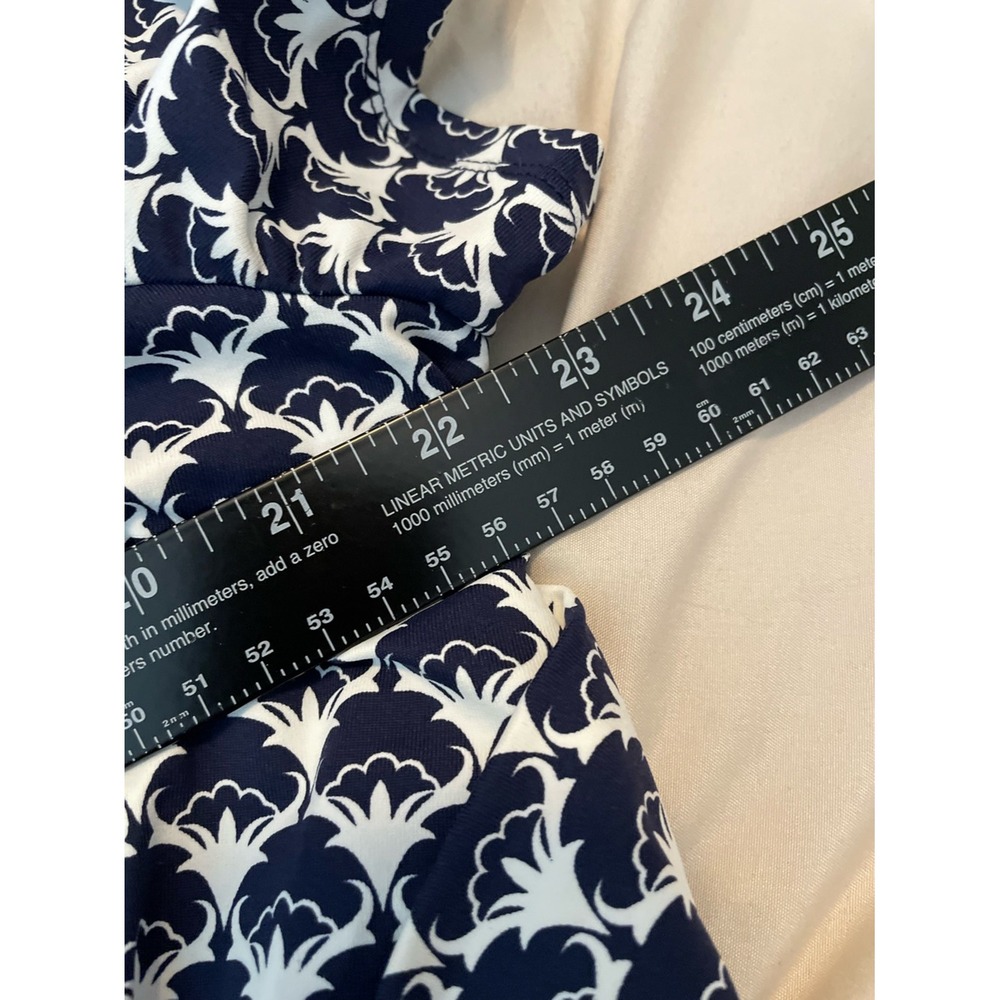 Talbots 2XP Plus Petite Navy White Faux Wrap Dress Tie Waist Stretch Midi Travel - Picture 6 of 9
